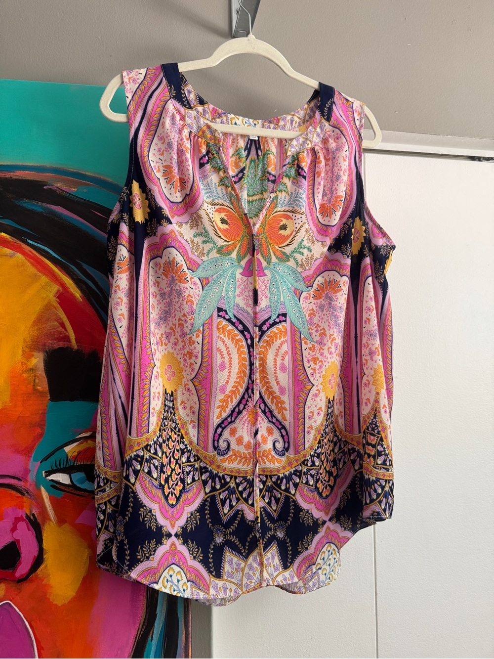 Rose & Olive Multicolor Floral Print top boho chic size 1X - Picture 7 of 8